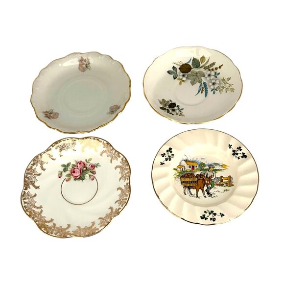3 Vintage Saucers‎ and 1 Trinket Plate from Ireland, Germany, & England - Picture 1 of 11